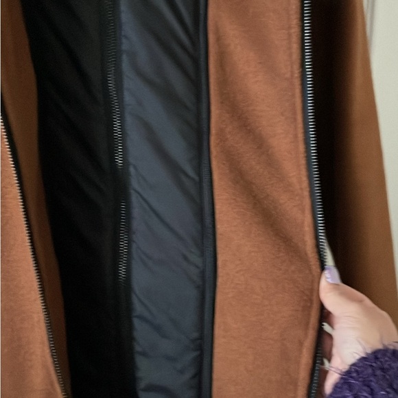 Soia and Kyo cognac brown rust tan wool coat with fur trim hood - Picture 4 of 8